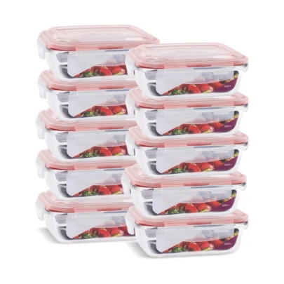 Kit 10 Potes de Vidro 640ml Hermético Marmita Fit com Tampa 4 Travas