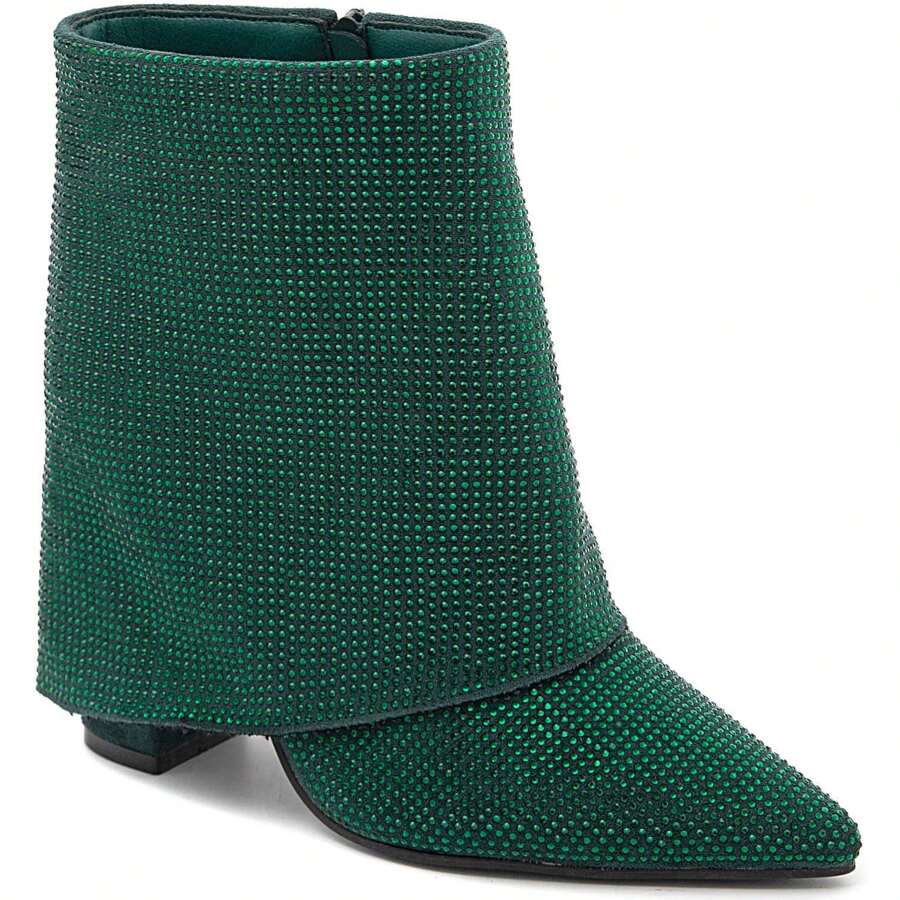 Botte De Cheville, Confectionnée En Strass - Green - View 1