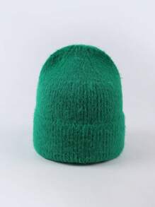 1pc Solid Color Warm Knitted Hat, Soft Fluffy Yarn, Fashionable Unisex Beanie, Autumn/Winter - 1pcs - View 8