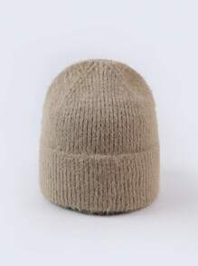 1pc Solid Color Warm Knitted Hat, Soft Fluffy Yarn, Fashionable Unisex Beanie, Autumn/Winter - 1pcs - View 10