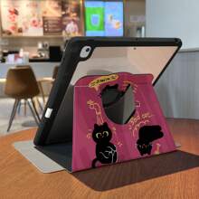 Étui iPad Slot Stylo + Rotation 720° pour iPad Pro 2024 13 pouces/5ème/6ème/Pro 1ère 2ème/7ème/Air 2024 4ème 5ème Génération/8ème/9ème Génération/4ème 10ème Génération Motif chat, journal souriant, trou logo, antichoc en PU (Veuillez lire les instructions avant de commander)