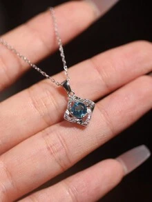 1 chiếc vòng cổ mặt dây chuyền hình cỏ ba lá bằng bạc Sterling 925 đính đá Zirconia, thiết kế thời trang sang trọng nhẹ nhàng, đa năng dành cho phụ nữ, có 3 màu, thích hợp để đeo hàng ngày hoặc hẹn hò ngày lễ tình nhân - Màu xanh lam - Xem 6