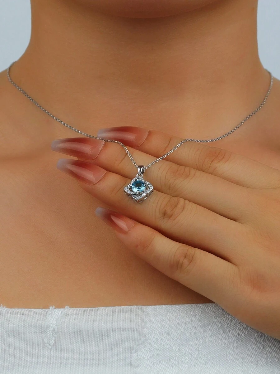 1 chiếc vòng cổ mặt dây chuyền hình cỏ ba lá bằng bạc Sterling 925 đính đá Zirconia, thiết kế thời trang sang trọng nhẹ nhàng, đa năng dành cho phụ nữ, có 3 màu, thích hợp để đeo hàng ngày hoặc hẹn hò ngày lễ tình nhân - Màu xanh lam - Xem 1