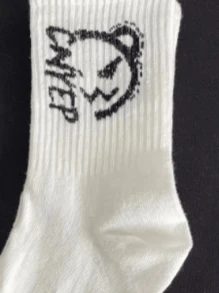 1/3/6/8 Pairs Mixed Black & White Graffiti Design Mid-Calf Socks For Men, Suitable For Casual, Outdoor, And Sports Wear