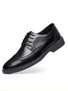 Men's Wedding & Business Formal Black Lace-Up Leather Shoes - Black - View 7