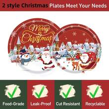 Christmas Paper Plates Napkins, Santa Claus Cake Dessert Dinner Plates For Merry Christmas Party Holiday Birthday Supplies Tableware Set, Disposable Paper Dinnerware Decoration Food Trays, Serves 24 Guests ﻿