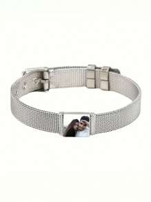1pc Custom Carved Photo Stainless Steel Strap-Elegant Premium Personalized Gift For Valentine's Day, Christmas And Halloween