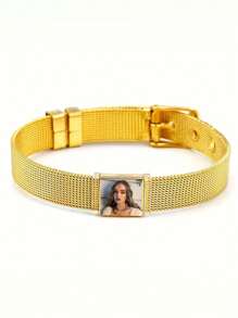 1pc Custom Carved Photo Stainless Steel Strap-Elegant Premium Personalized Gift For Valentine's Day, Christmas And Halloween