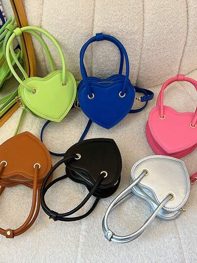 1pc Kids' Heart Shape Dopamine Color Shoulder Bag & Handbag