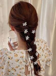 10 件仿珍珠花装饰发夹优雅、发饰、爪夹、发夹、发夹、学校用品、学院秋冬发夹，适合度假装扮女士