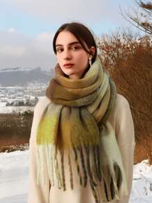 1PC Boho Colorful Grid Tassel Chunky Scarf Thickened Soft Warm Tassel Shawl Autumn Winter Coldproof Windproof Wrapped Neck Scarf - Multicolor - View 14