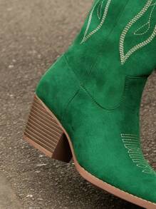 Botas altas de moda con cuña, bordado de lentejuelas y unicolor, ideales para combinar con un vestido rojo - Verde - Ver 6