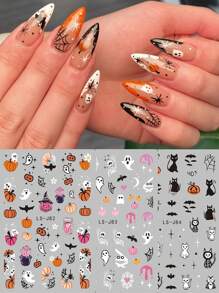 3 Gói Miếng Dán Móng Tay Halloween Hình Bí Ngô Ma Đầu Lâu Mạng Nhện Dơi Mèo Đen Miếng Dán Móng Tay Dính - Nhiều màu - Xem 3