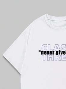 Class Three Never Give Up T-Shirt Men's Cotton Shirt Print Casual Comfort Premium - 白色 - 查看 4