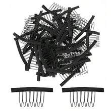 30/50/100 件假发梳，用于制作假发帽，6 齿假发夹，钢齿，带布假发梳，用于固定假发配件工具假发夹，用于顺滑牢固的发型设计 - 彩色 - 查看 1