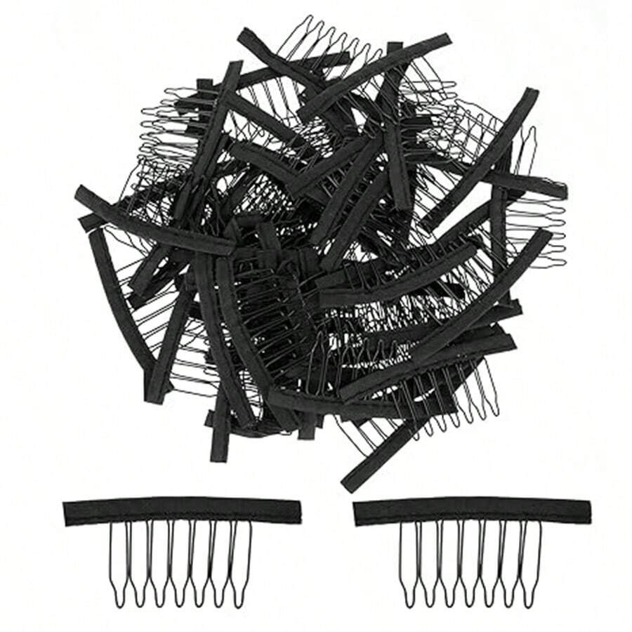 30/50/100 件假发梳，用于制作假发帽，6 齿假发夹，钢齿，带布假发梳，用于固定假发配件工具假发夹，用于顺滑牢固的发型设计 - 彩色 - 查看 1