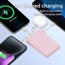 Mini Portable Mobile Phone Power Bank Charger 5000mAh, Input Type-C, USB C Block,4-USB Output Built-In Type-C Cable, Micro Cable, Suitable For IOS Cable Charging, USB-A Output Interface, For IOS   And Other Series Compatible With Most Electronic Products On The Market - Pink - View 5