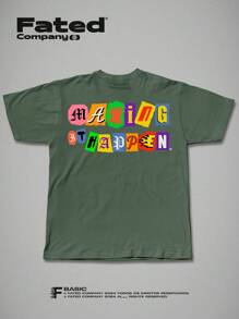 FATED - Streetwear Collages T-Shirt Front And Back - 100% Cotton Unisex - màu xanh lá - Xem 2