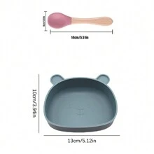 Bneseus 2件套婴儿喂食用具套装，硅胶吸盘碗和木柄婴儿食物勺，儿童喂食餐具套装，适合男孩和女孩，圣诞礼物 - D碗+木勺 - 查看 3