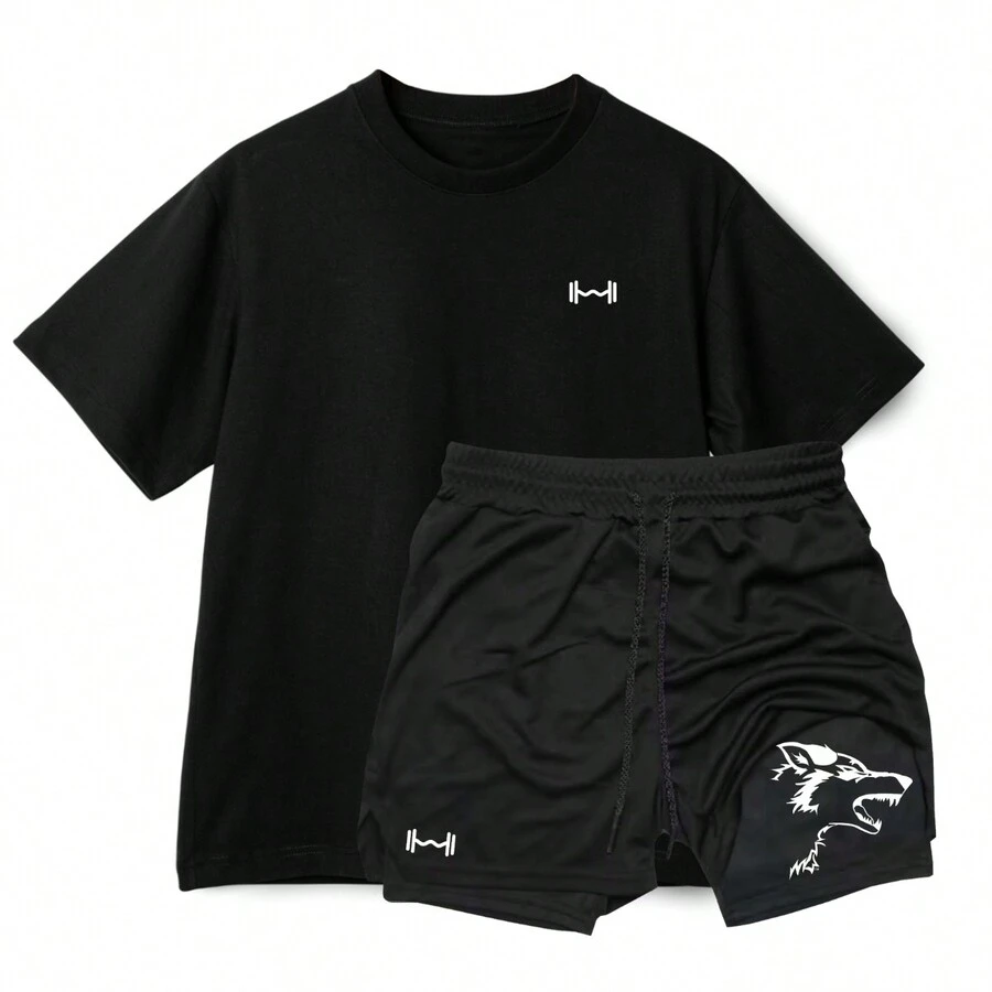 Oversized T-Shirt And Thermal Shorts Wolf Weight The Perfect Set - 黑色 - 查看 1