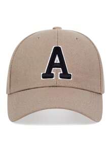 AR 1pc Women's Oversized Adjustable Baseball Cap With A Letter Embroidery, Suitable For Outdoor, Spring & Autumn, Travel, Beach Vacation - Khaki - View 3