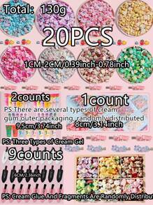 共34件DIY发饰套装，包括9个黑白发夹、2个随机颜色仿真花蕾（带2朵花头）、20个随机树脂配件、1个碎片配件，可爱发饰，共有八种颜色可选：（绿色、白色、粉色、玫瑰色、蓝色、紫色、黄色、咖啡色）。适合夏季和校园佩戴。