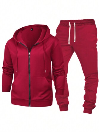 2pcs/Set Men's Long Sleeve Sweatshirt & Pants Solid Color Sportswear Set, Regular Fit, Casual Activewear For Running, Outdoor, Camping, Cozy Outfits, Fall Clothes