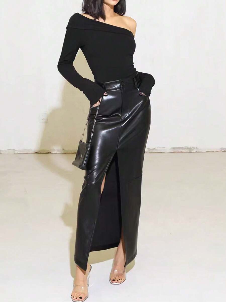 Mobula Sound 百搭休闲时尚性感开衩紧身女裙，秋冬款