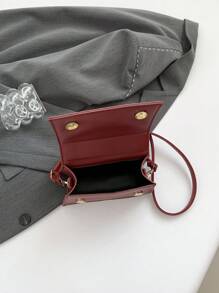 时尚纯色手提包休闲翻盖小方包手提单肩包通勤包，秋冬新品，时尚酒红色包包 - 酒紅色 - 查看 11