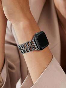 1pc Compatible With Apple Watch Band, Black Metal Double Chain Adjustable Watch Strap Bracelet Fits Ultra 3 2 1 SE S9 S8 S7 S6 S5 S4 S3 S2 S1 Series, Fashionable Hollow Design Unisex Smartwatch Strap Gift, Not Include Watch, 38mm/40mm/41mm/42mm/44mm/45mm/46mm/49mm