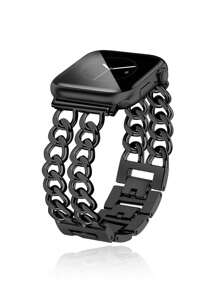 1pc Compatible With Apple Watch Band, Black Metal Double Chain Adjustable Watch Strap Bracelet Fits Ultra 3 2 1 SE S9 S8 S7 S6 S5 S4 S3 S2 S1 Series, Fashionable Hollow Design Unisex Smartwatch Strap Gift, Not Include Watch, 38mm/40mm/41mm/42mm/44mm/45mm/46mm/49mm
