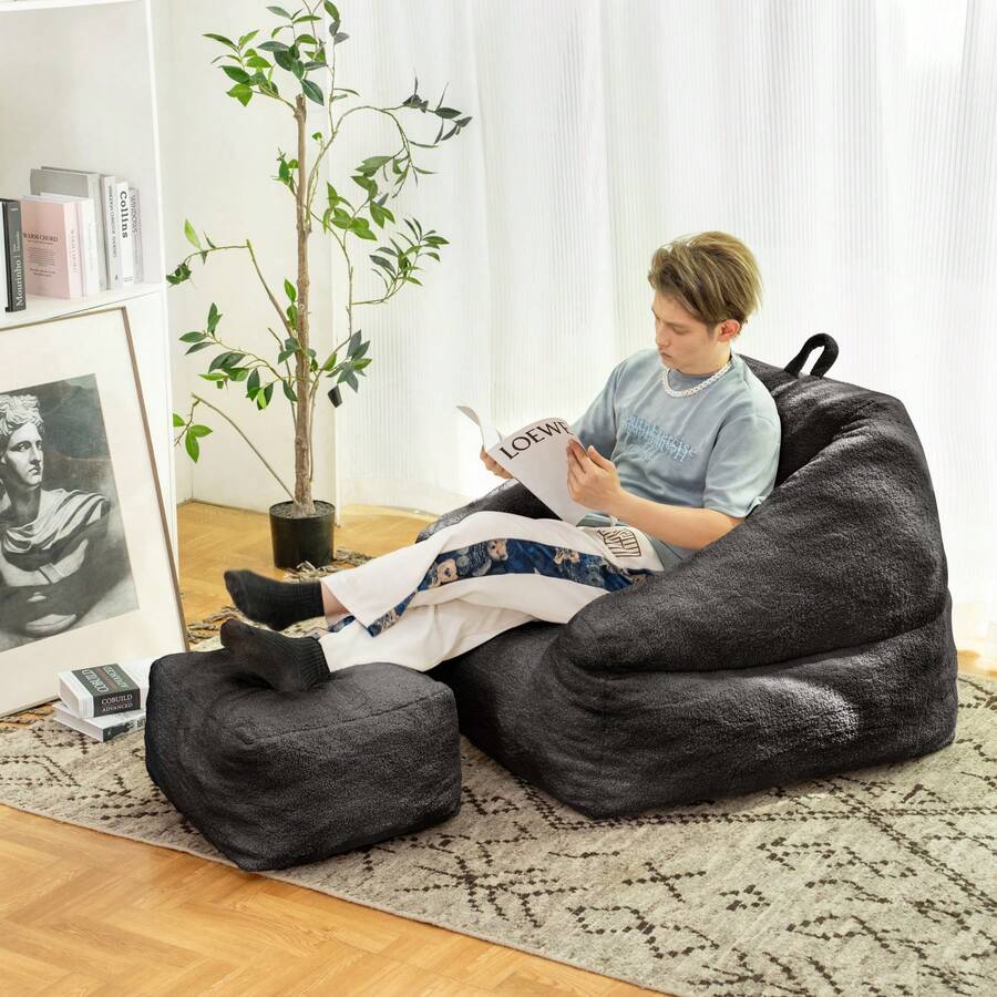 Cozy Faux Fur Bean Bag Chair With Memory Foam Filling For Ultimate
