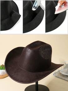 1pc Unisex Solid Boho Cowboy Hat Soft Felt Hat Jazz Panama Hat Ridge Cowgirl Hat Fedora Hat Western Suitable For Party - 咖啡棕 - 查看 4