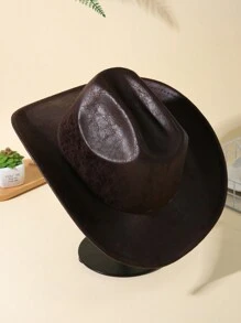 1pc Unisex Solid Boho Cowboy Hat Soft Felt Hat Jazz Panama Hat Ridge Cowgirl Hat Fedora Hat Western Suitable For Party - 咖啡棕 - 查看 3