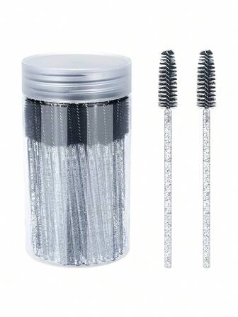 100 st mascaraborstar, justerbara engångsapplikatorer för ögonskugga, kristallögonfransböjare, ögonbrynsborste med midjeväska för förvaring, lämplig för smink, ögonfransförlängning (svart, rosa, blå)