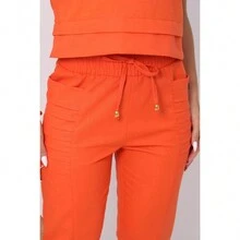 Double Hem Tank Top And Elastic Trousers Set - 橘色 - 查看 4