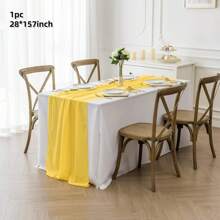 1pc 28x118/157 Inch White Sheer Chiffon Wedding Table Runner, Romantic Rustic Table Runner, White Chiffon Long Table Scarf, Transparent Tulle Table Runner, Elegant Rustic Dining Table Decor, Suitable For Country Style Wedding Reception, Birthday Party, Christmas, Bridal Shower (Multiple Colors Available, Comes With Ribbon) - Solid Color - View 9