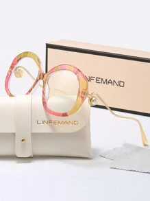 LINFEMAND Extra Large Faux Pearl Decor Transparent Lens Glasses For Women, For Office, Reading, Everyday Wear, Holiday Gift - Clear - View 6