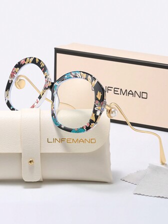  LINFEMAND Extra Large Faux Pearl Decor Transparent Lens Glasses For Women, For Office, Reading, Everyday Wear, Holiday Gift