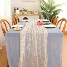 1/2pcs 28*120/196 Inch Silver Sheer Chiffon Table Runner, Metallic Foil Glitter, Silver Party Table Decor Center Piece, Suitable For Boho Chic Table Runner, Gifts For Birthday, Bridal Shower, Party, Christmas Dining Table Decoration (Multiple Colors Available)