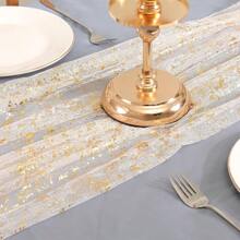 1/2pcs 28*120/196 Inch Silver Sheer Chiffon Table Runner, Metallic Foil Glitter, Silver Party Table Decor Center Piece, Suitable For Boho Chic Table Runner, Gifts For Birthday, Bridal Shower, Party, Christmas Dining Table Decoration (Multiple Colors Available)