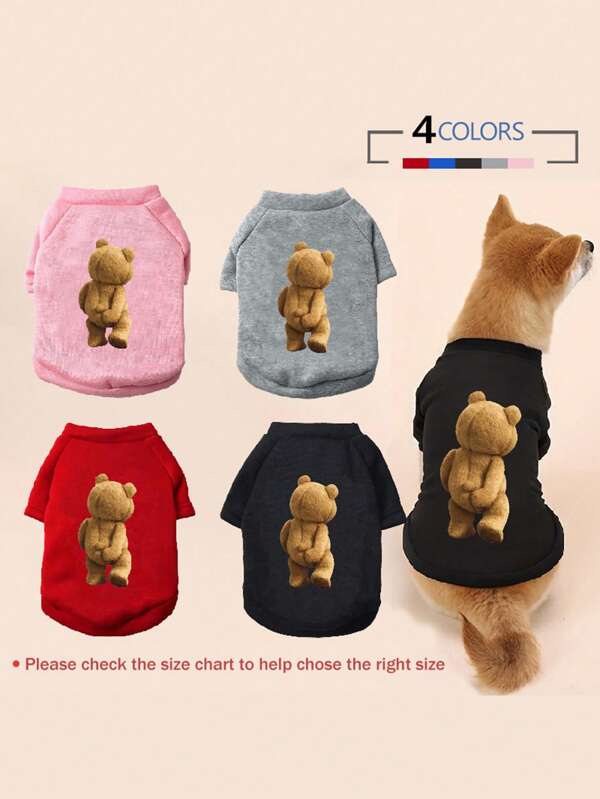 1 peça roupas de cachorro e gato com estampa de urso fofo desenho animado inverno quente pulôver roupas para pequenos animais de estimação cães gatos roupa fantasia