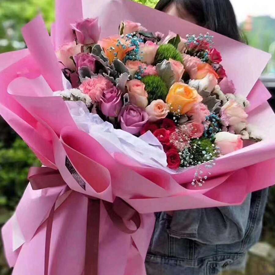 20pcs/Pack 58*58cm Dual Color Waterproof Europian-Style Paper Flower Wrapping Paper For Gift Packaging,