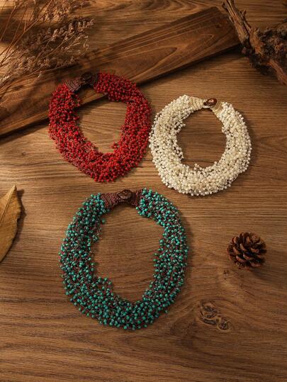 Handmade Crochet Beaded Necklace, Bohemian Style, Popular Style In Europe And America