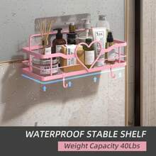 粉色淋浴架，带 4 个可拆卸挂钩，2 包甜心淋浴架，无需钻孔粘合整理架，适用于浴室淋浴、厨房、卧室家居浴室装饰浴室整理器夏季返校 - 粉色 - 查看 2