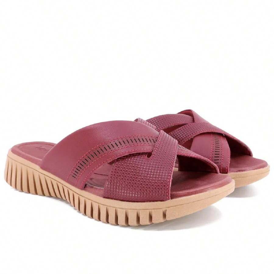 Usaflex Platform Sandal Leather Strap Laser Detail - 紅色 - 查看 1