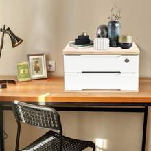 Wooden Desktop Storage Box, 2 Level Desk Storage Box, Lockable Drawer, Small Storage Box With Drawer, Modern Desk Storage Box - trắng - Xem 2