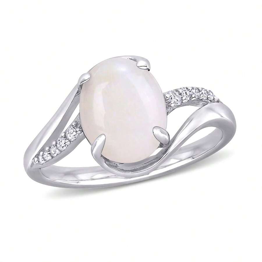 Gem And Harmony 1.66 Carat (Ctw) Opal Ring With Accent Diamonds In