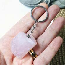 Raw Stone Keychain - Resistant - Italian Keychain 25mm + 8mm Link - Crystal Keychain - Thạch anh hồng - Xem 2