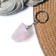 Raw Stone Keychain - Resistant - Italian Keychain 25mm + 8mm Link - Crystal Keychain - Thạch anh hồng - Xem 3